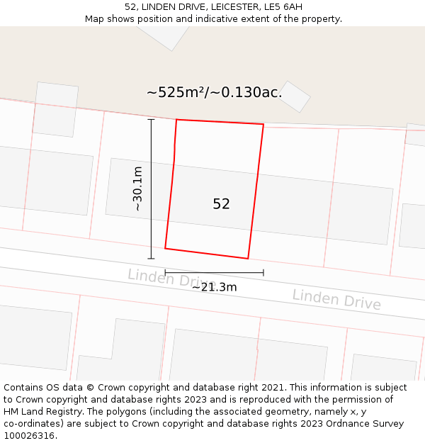 52, LINDEN DRIVE, LEICESTER, LE5 6AH: Plot and title map