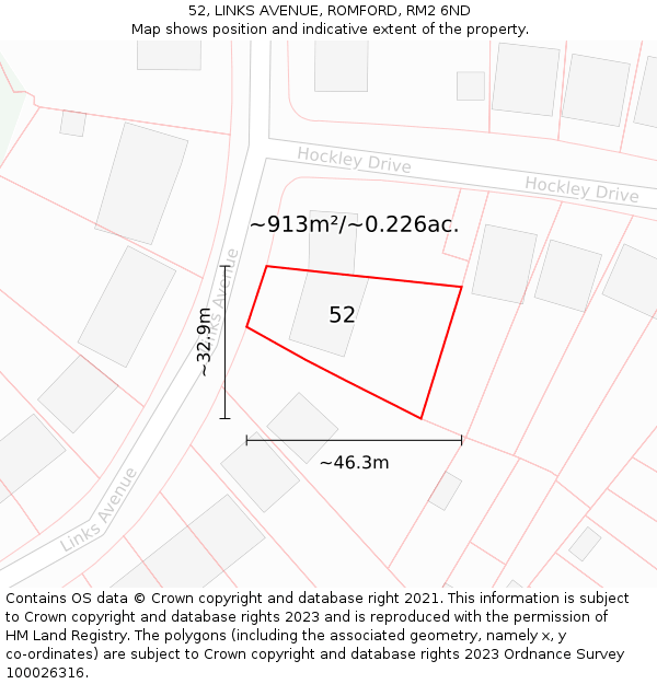 52, LINKS AVENUE, ROMFORD, RM2 6ND: Plot and title map