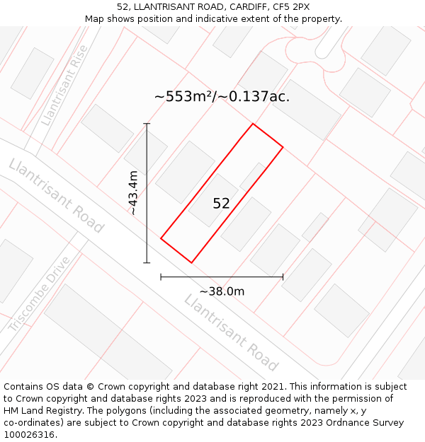 52, LLANTRISANT ROAD, CARDIFF, CF5 2PX: Plot and title map