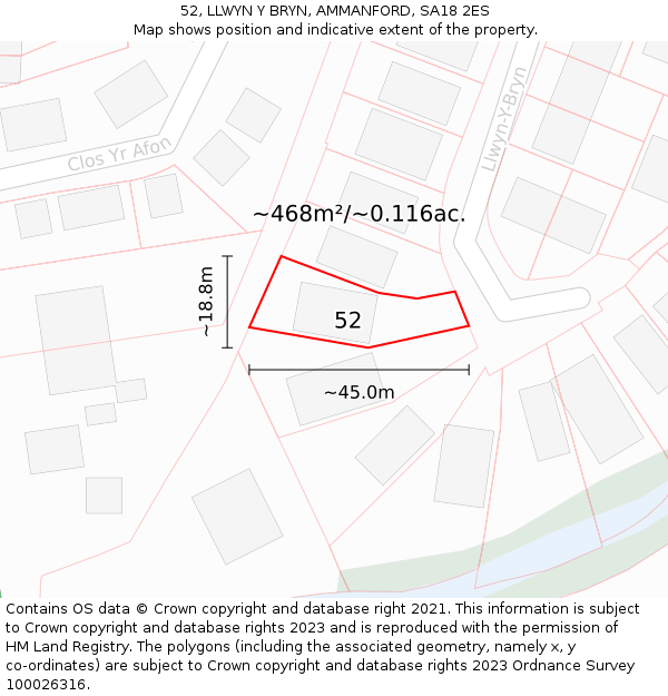 52, LLWYN Y BRYN, AMMANFORD, SA18 2ES: Plot and title map