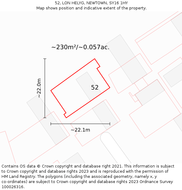52, LON HELYG, NEWTOWN, SY16 1HY: Plot and title map