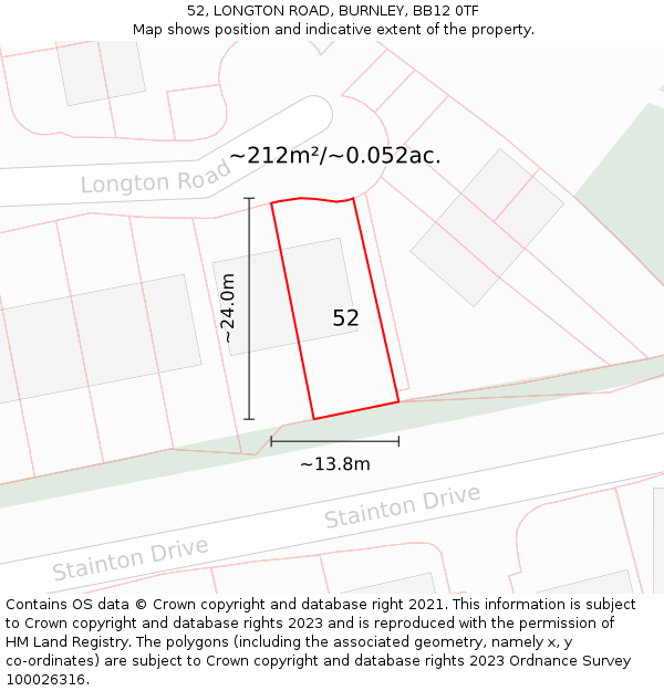 52, LONGTON ROAD, BURNLEY, BB12 0TF: Plot and title map
