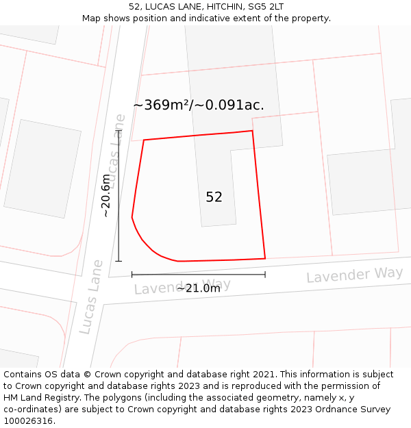 52, LUCAS LANE, HITCHIN, SG5 2LT: Plot and title map