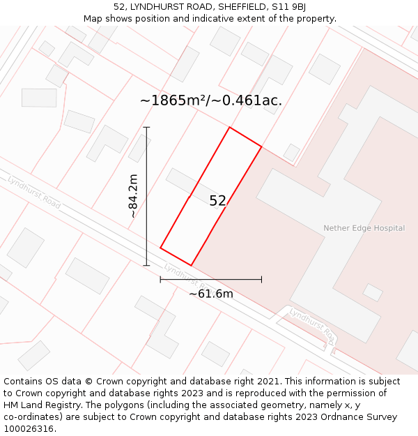 52, LYNDHURST ROAD, SHEFFIELD, S11 9BJ: Plot and title map