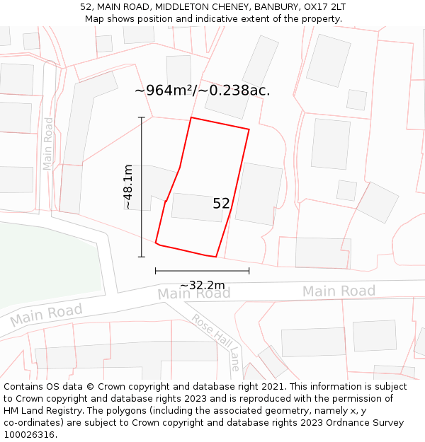 52, MAIN ROAD, MIDDLETON CHENEY, BANBURY, OX17 2LT: Plot and title map