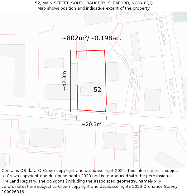 52, MAIN STREET, SOUTH RAUCEBY, SLEAFORD, NG34 8QQ: Plot and title map