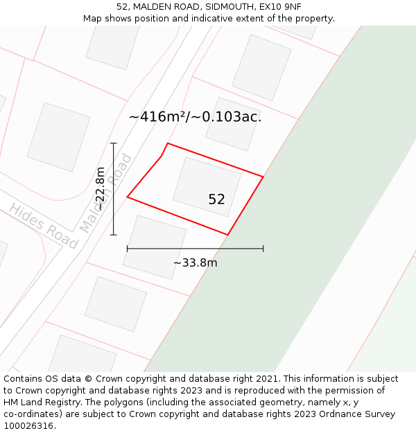 52, MALDEN ROAD, SIDMOUTH, EX10 9NF: Plot and title map