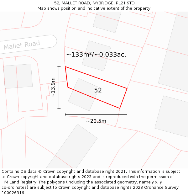 52, MALLET ROAD, IVYBRIDGE, PL21 9TD: Plot and title map