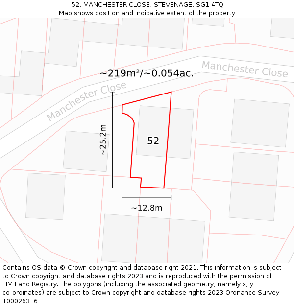 52, MANCHESTER CLOSE, STEVENAGE, SG1 4TQ: Plot and title map