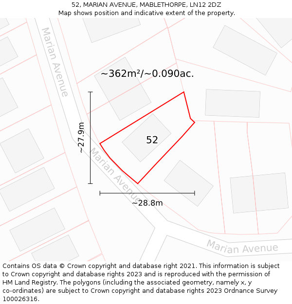 52, MARIAN AVENUE, MABLETHORPE, LN12 2DZ: Plot and title map
