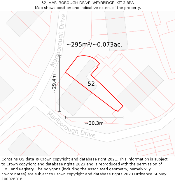 52, MARLBOROUGH DRIVE, WEYBRIDGE, KT13 8PA: Plot and title map