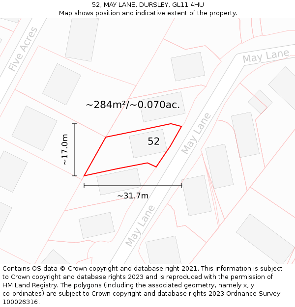 52, MAY LANE, DURSLEY, GL11 4HU: Plot and title map