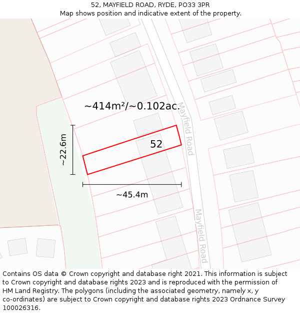 52, MAYFIELD ROAD, RYDE, PO33 3PR: Plot and title map