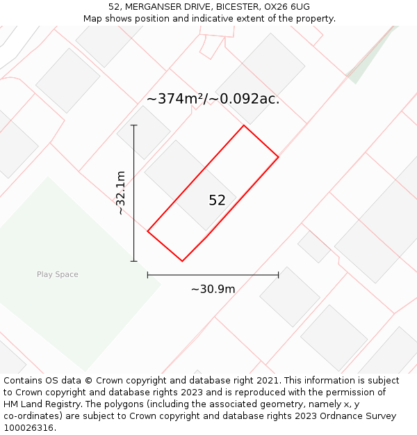 52, MERGANSER DRIVE, BICESTER, OX26 6UG: Plot and title map