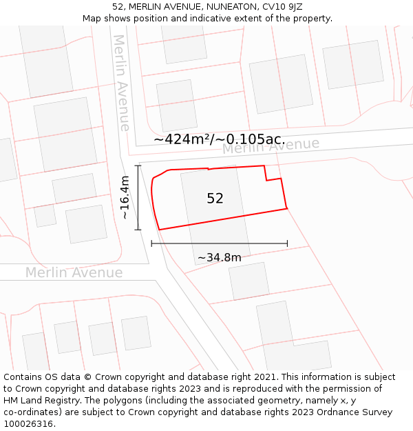 52, MERLIN AVENUE, NUNEATON, CV10 9JZ: Plot and title map