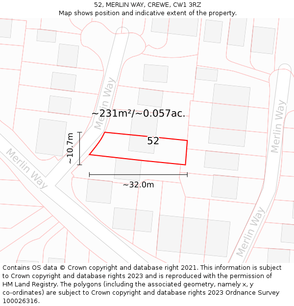 52, MERLIN WAY, CREWE, CW1 3RZ: Plot and title map