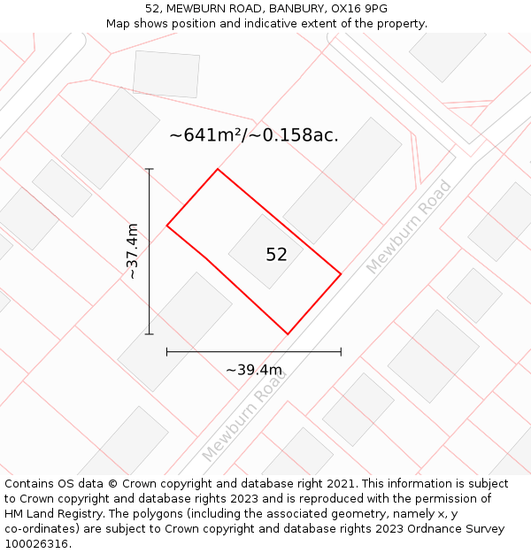 52, MEWBURN ROAD, BANBURY, OX16 9PG: Plot and title map