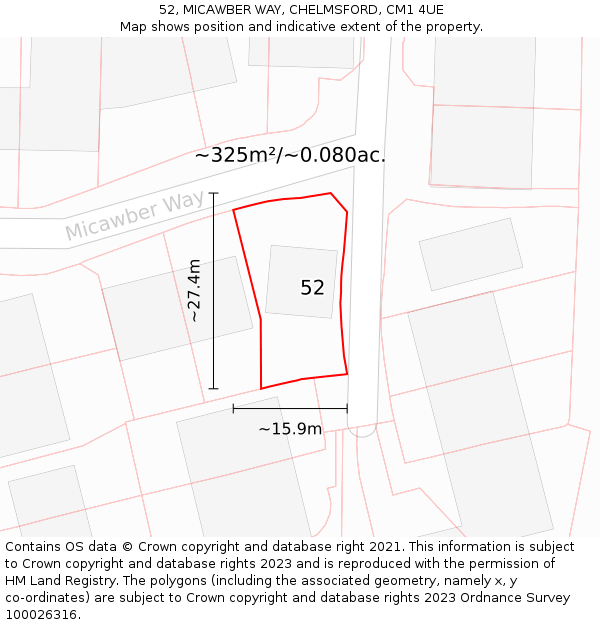 52, MICAWBER WAY, CHELMSFORD, CM1 4UE: Plot and title map