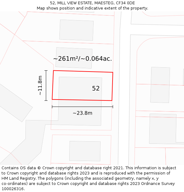 52, MILL VIEW ESTATE, MAESTEG, CF34 0DE: Plot and title map