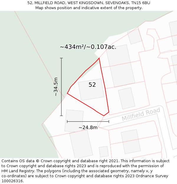 52, MILLFIELD ROAD, WEST KINGSDOWN, SEVENOAKS, TN15 6BU: Plot and title map