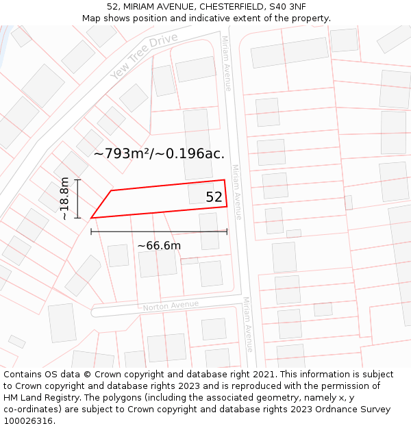 52, MIRIAM AVENUE, CHESTERFIELD, S40 3NF: Plot and title map