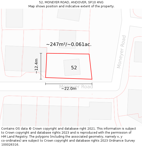52, MONEYER ROAD, ANDOVER, SP10 4NG: Plot and title map