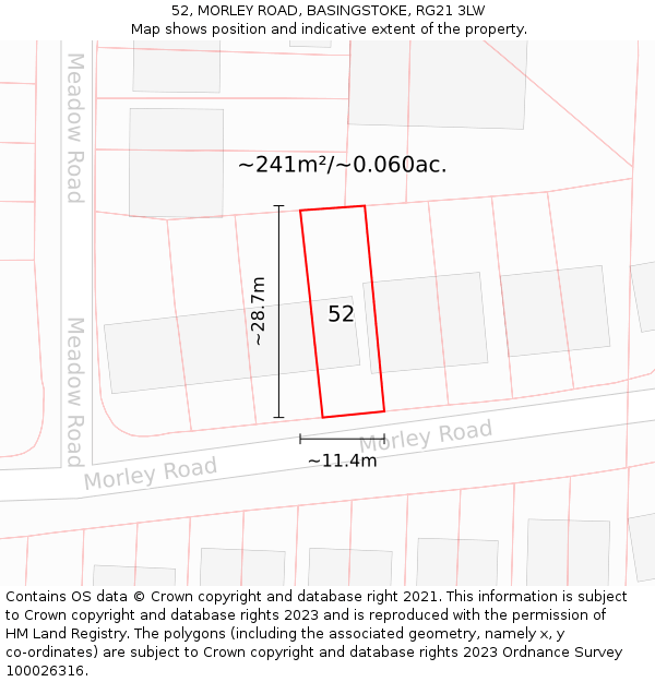 52, MORLEY ROAD, BASINGSTOKE, RG21 3LW: Plot and title map