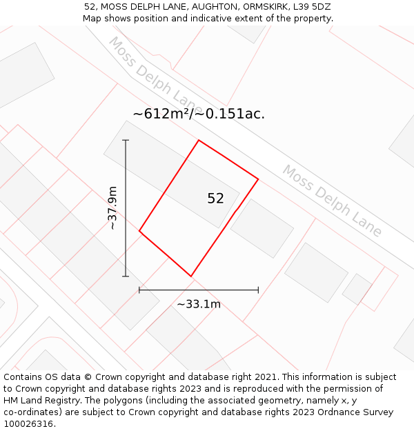 52, MOSS DELPH LANE, AUGHTON, ORMSKIRK, L39 5DZ: Plot and title map
