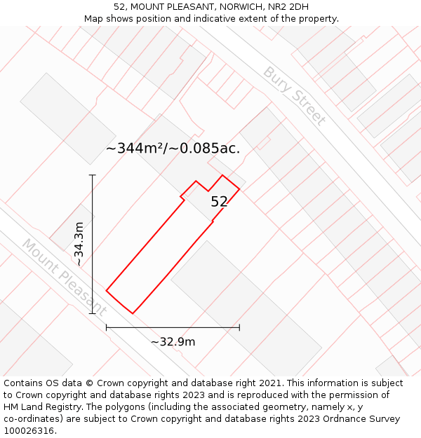 52, MOUNT PLEASANT, NORWICH, NR2 2DH: Plot and title map