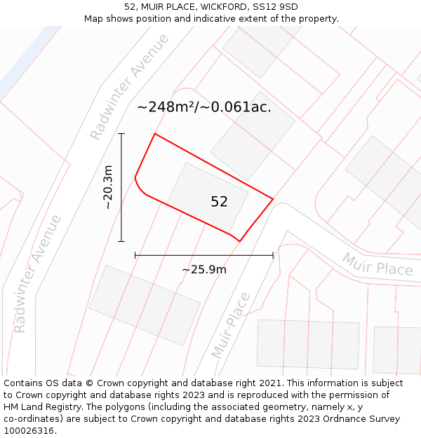 52, MUIR PLACE, WICKFORD, SS12 9SD: Plot and title map