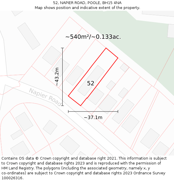 52, NAPIER ROAD, POOLE, BH15 4NA: Plot and title map