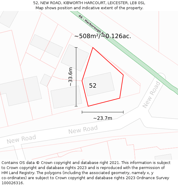 52, NEW ROAD, KIBWORTH HARCOURT, LEICESTER, LE8 0SL: Plot and title map