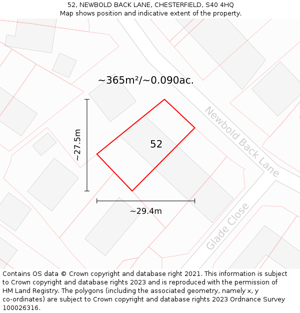 52, NEWBOLD BACK LANE, CHESTERFIELD, S40 4HQ: Plot and title map