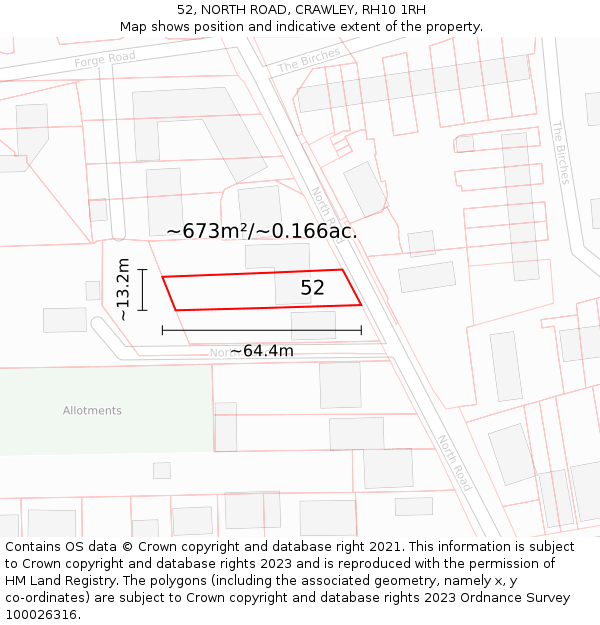 52, NORTH ROAD, CRAWLEY, RH10 1RH: Plot and title map