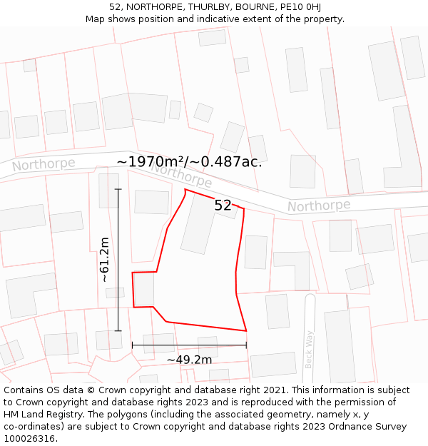 52, NORTHORPE, THURLBY, BOURNE, PE10 0HJ: Plot and title map