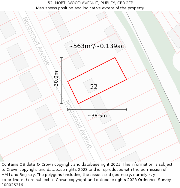 52, NORTHWOOD AVENUE, PURLEY, CR8 2EP: Plot and title map