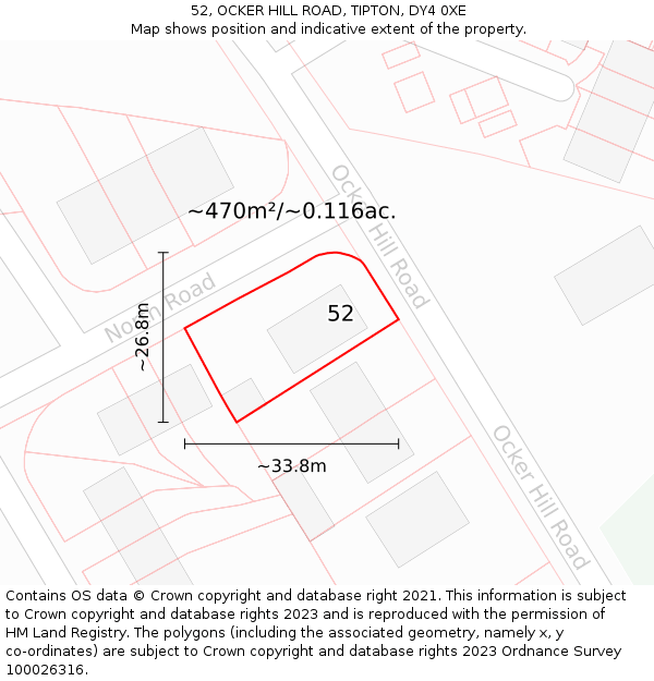 52, OCKER HILL ROAD, TIPTON, DY4 0XE: Plot and title map