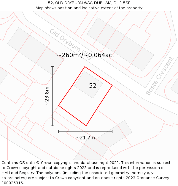 52, OLD DRYBURN WAY, DURHAM, DH1 5SE: Plot and title map