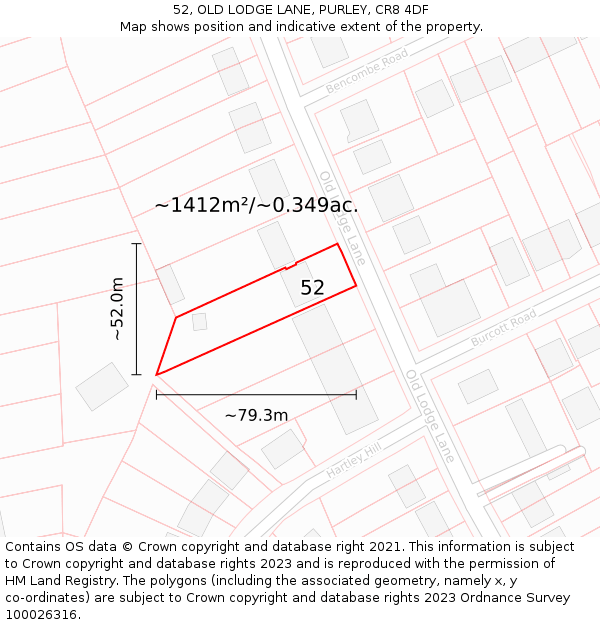 52, OLD LODGE LANE, PURLEY, CR8 4DF: Plot and title map