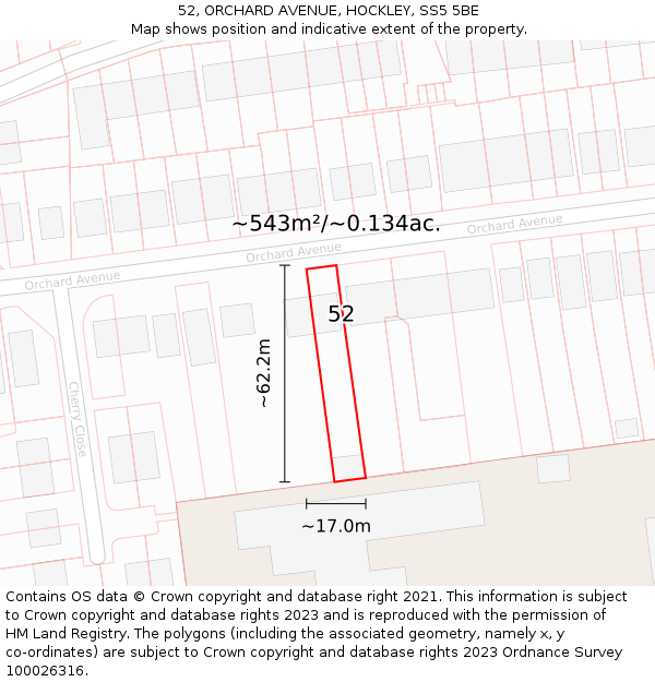 52, ORCHARD AVENUE, HOCKLEY, SS5 5BE: Plot and title map