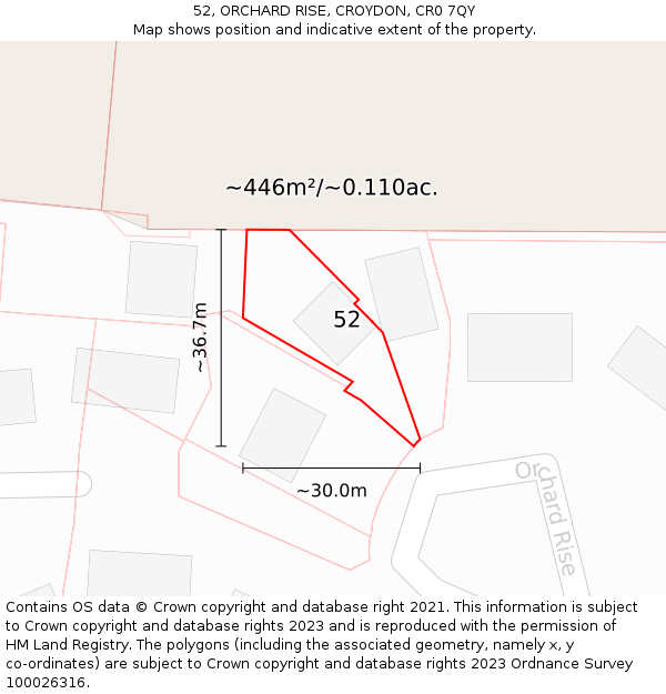 52, ORCHARD RISE, CROYDON, CR0 7QY: Plot and title map