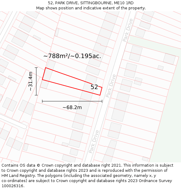 52, PARK DRIVE, SITTINGBOURNE, ME10 1RD: Plot and title map