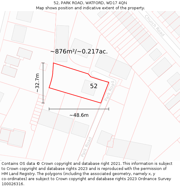 52, PARK ROAD, WATFORD, WD17 4QN: Plot and title map