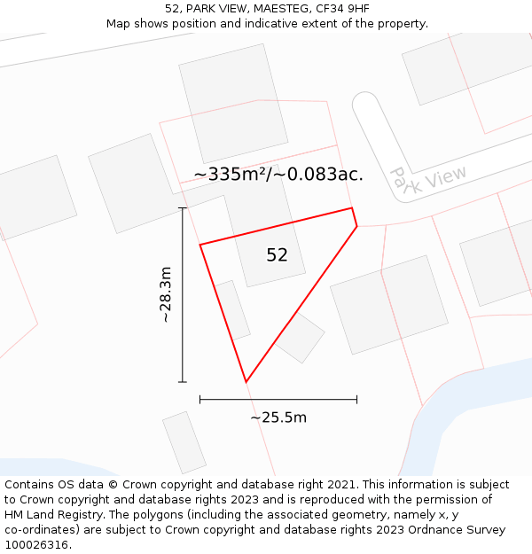52, PARK VIEW, MAESTEG, CF34 9HF: Plot and title map