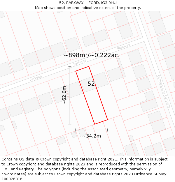 52, PARKWAY, ILFORD, IG3 9HU: Plot and title map