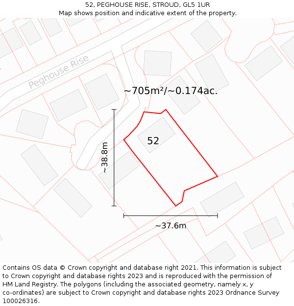 52, PEGHOUSE RISE, STROUD, GL5 1UR: Plot and title map