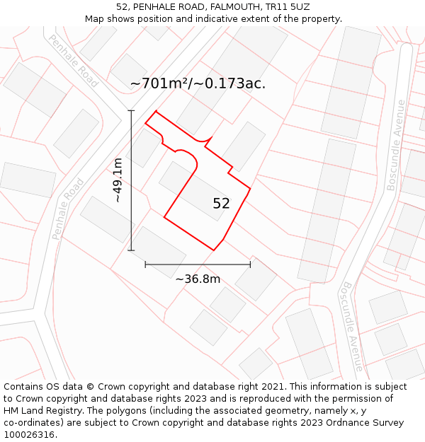 52, PENHALE ROAD, FALMOUTH, TR11 5UZ: Plot and title map