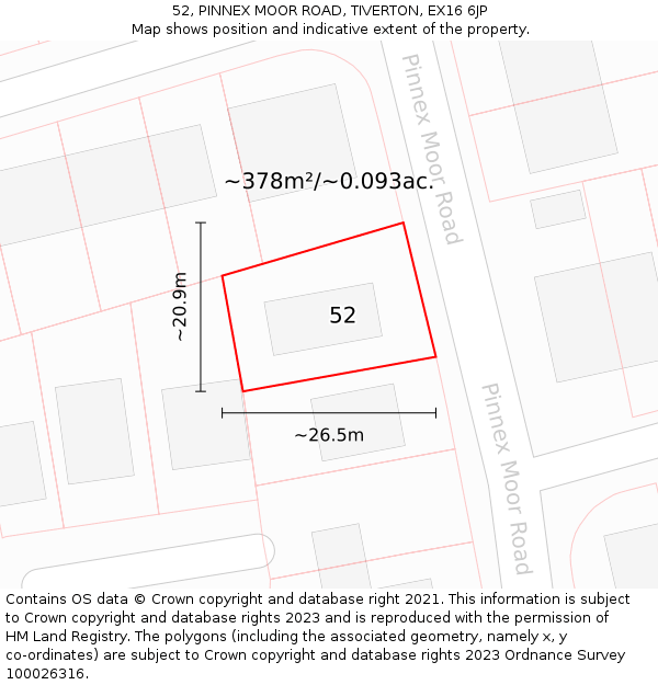 52, PINNEX MOOR ROAD, TIVERTON, EX16 6JP: Plot and title map