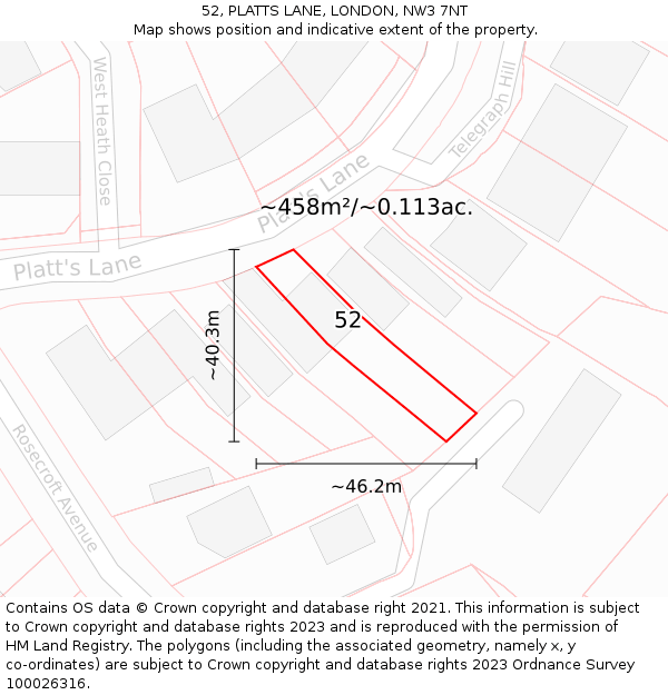 52, PLATTS LANE, LONDON, NW3 7NT: Plot and title map
