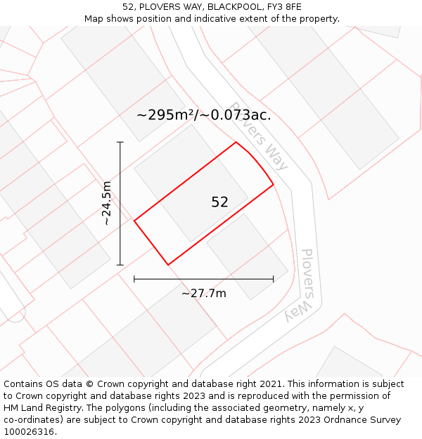52, PLOVERS WAY, BLACKPOOL, FY3 8FE: Plot and title map